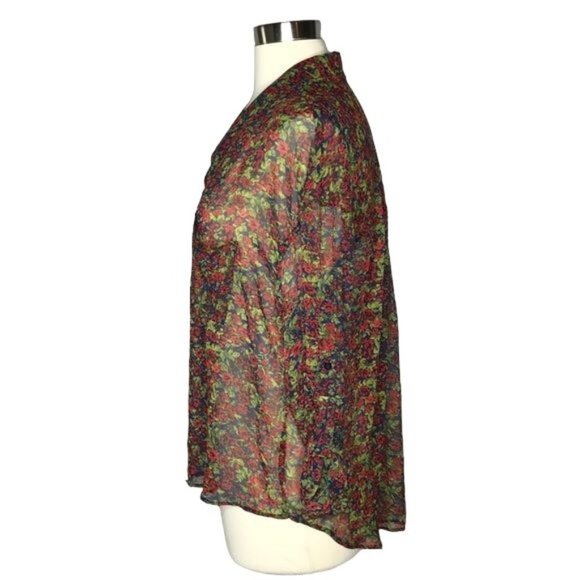 Free People S sheer floral button up red green - Picture 5 of 8